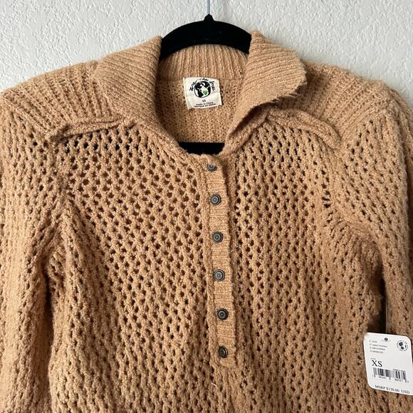 Free People Care FP Snowdrift Pullover Knit Sweater in Camel Heather Size XS - Picture 6 of 7